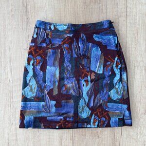 HELENA Sorel Blue Brown Geometric Pattern Satin Pencil Skirt Women's 36 / 4